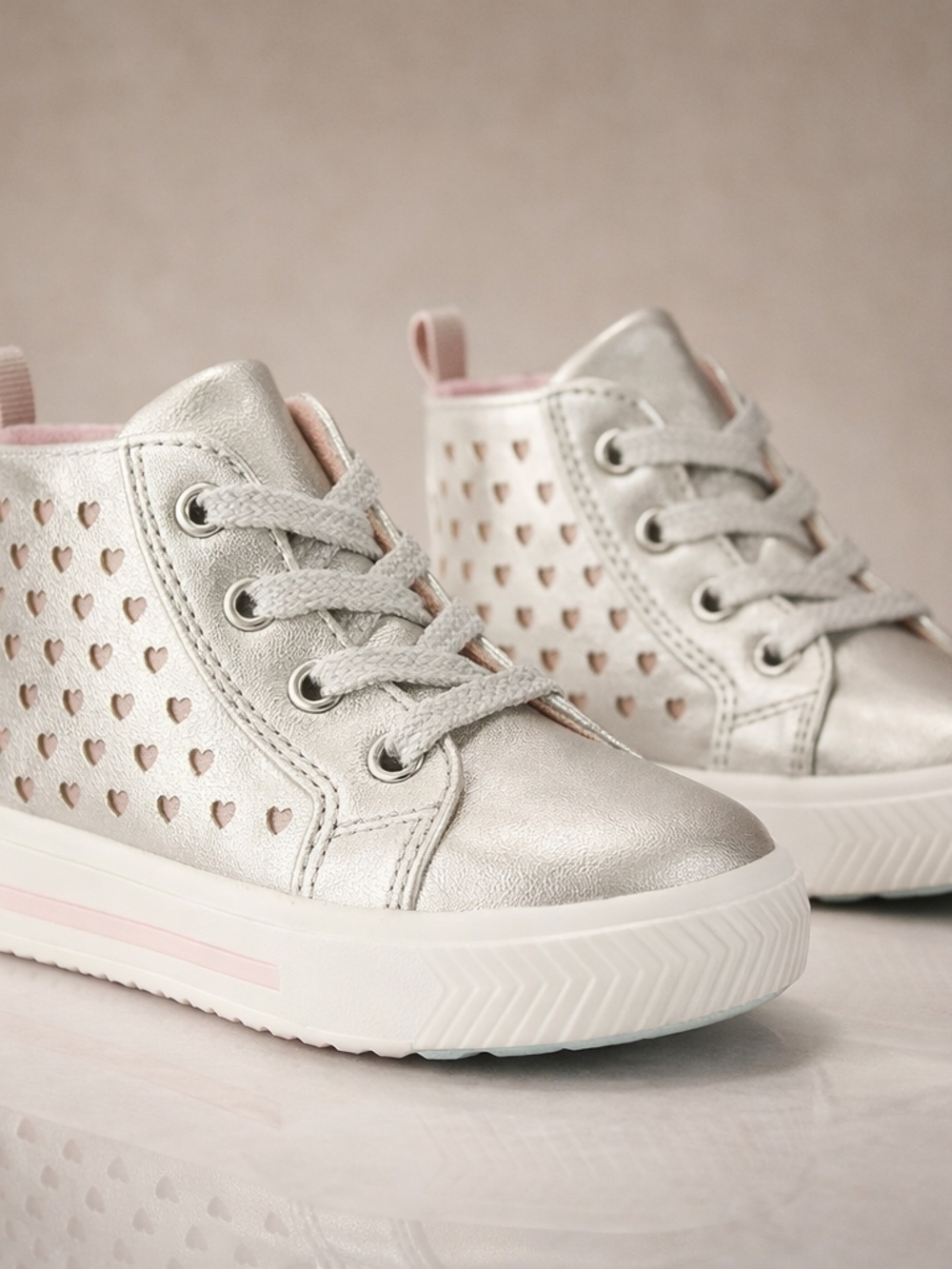 wonder nation Silver Metallic High-Top Sneakers with Heart Cutouts